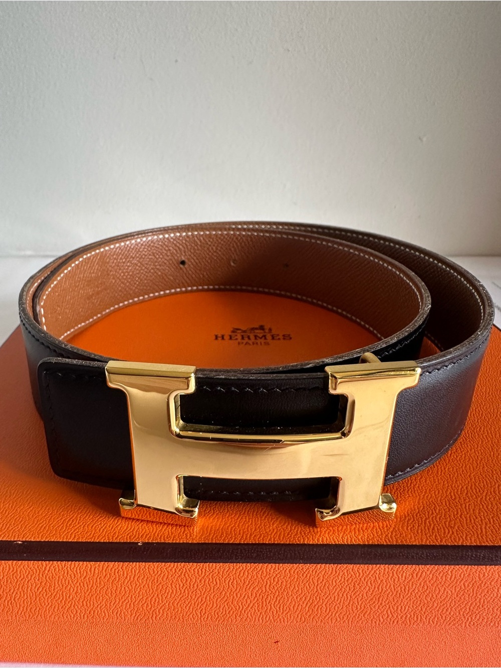 Hermès Constance H Belt 32mm Reversible Black Gold Size 65 Vintage